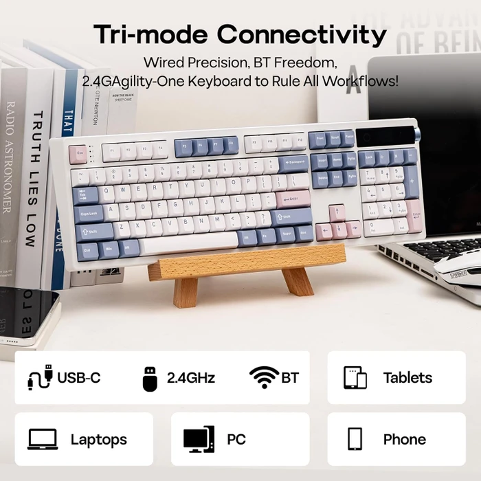 Epomaker TH108 Pro Wireless, White, LEDs RGB, hot-swap, Epomaker Creamy Jade, USB/Bluetooth, US