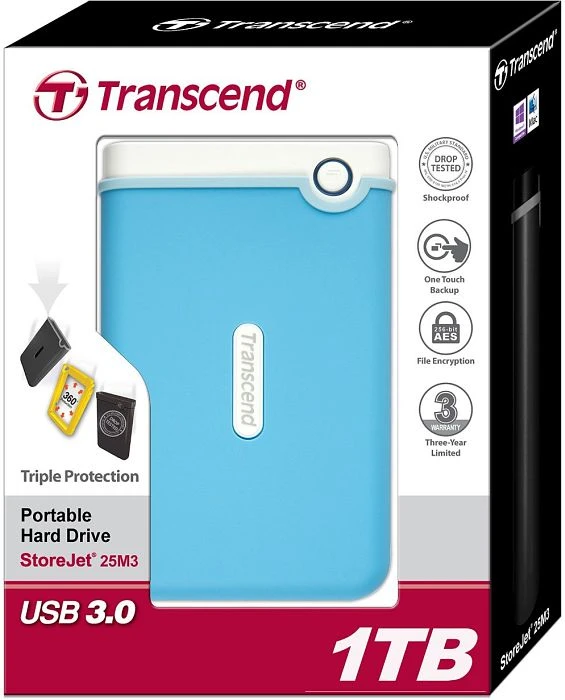 Transcend StoreJet 25M3, blau, 1TB, USB 3.0 Micro-B