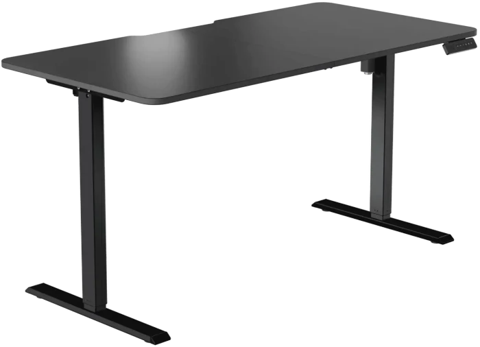 LeetDesk Entry Dark elektrisch höhenverstellbarer Sitz-Steh-Schreibtisch 140x70cm schwarz/schwarz