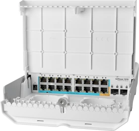MikroTik netPower 15FR GPEN reverse PoE Dual Boot Outdoor Wallmount Smart Switch, 16x RJ-45, 2x SFP, PoE PD (CRS318-1Fi-15Fr-2S-OUT)