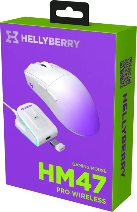 Hellyberry HM47 Pro Wireless Gaming Mouse mit Ladestation, weiß/violett, USB/Bluetooth