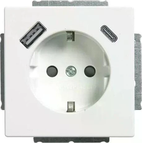 Busch-Jaeger Plattform 63 SCHUKO USB-Steckdosen-Einsatz Safety+ mit USB A/C, studioweiß (20 EUCB2USBAC-84)