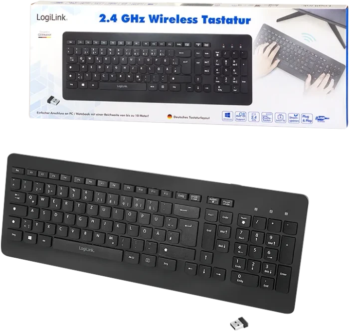 LogiLink 2.4GHz Wireless Tastatur, schwarz, USB, DE