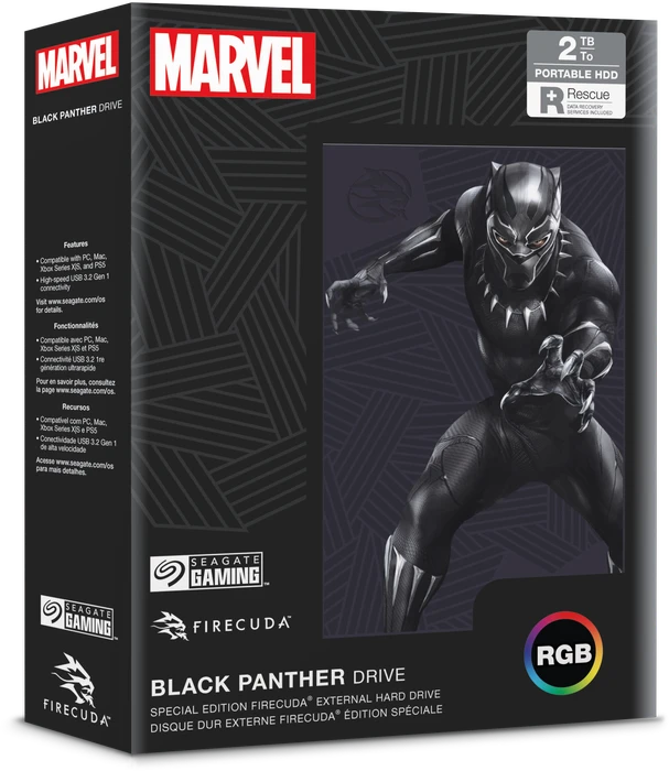 Seagate FireCuda Gaming HDD - Black Panther Special Edition, 2TB, +Rescue, USB 3.0 Micro-B