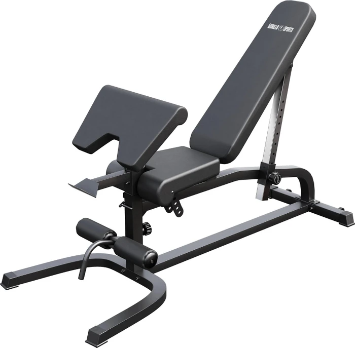Gorilla Sports Verstellbare Schrägbank inkl. Beinstrecker und Curlpult Hantelbank