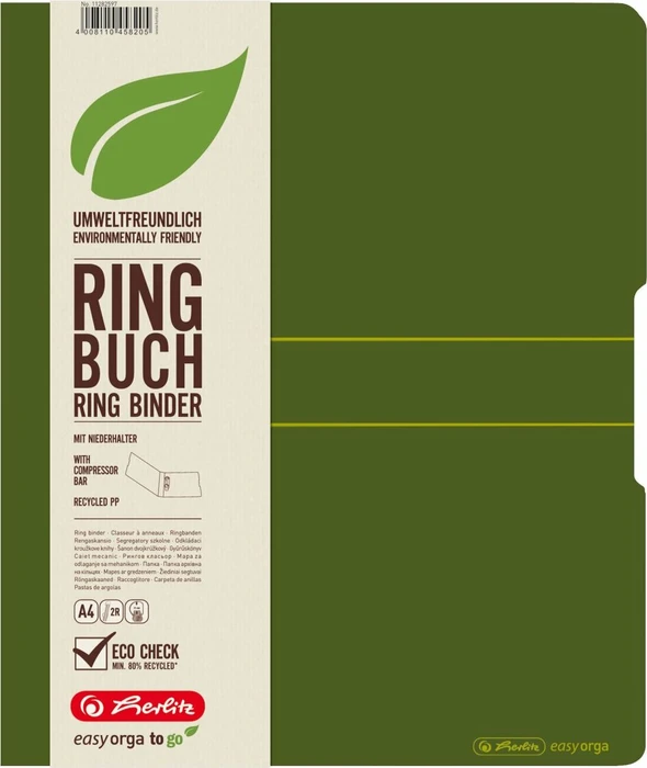 Herlitz easy orga to go green Ringbuch 2-Ring Recycling, 25mm, A4, dunkelgrün