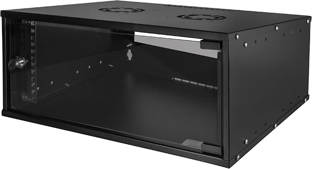 LogiLink 19" Wandschrank ECO 4HE, montiert, Sicherheitsglastür, schwarz, 400mm tief