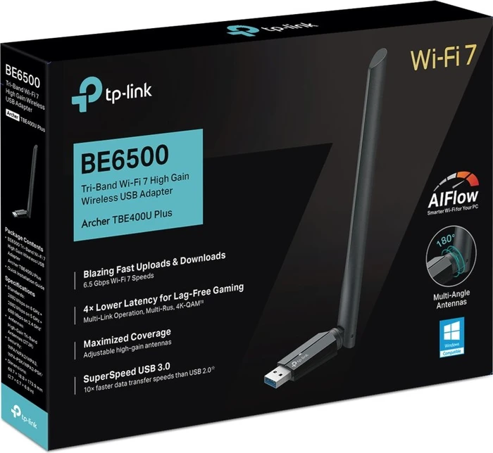 TP-Link Archer TBE400U Plus, WLAN-Adapter, Wi-Fi 7, BE6500, 2.4GHz/5GHz/6GHz WLAN, USB-A 3.0 [Stecker]