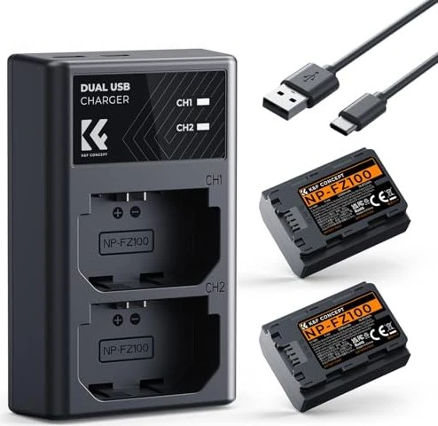 K&F Concept NP-FZ100 Dual-Slot-Schnellladegerät mit 2 Akkus
