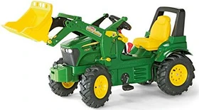 rolly toys rollyFarmtrac Premium John Deere 6210R Trettraktor mit Frontlader, Luftbereifung, Zweigangschaltung und Bremse grün