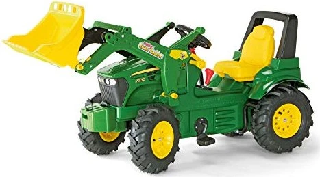 rolly toys rollyFarmtrac Premium John Deere 6210R Trettraktor mit Frontlader, Luftbereifung, Zweigangschaltung und Bremse grün