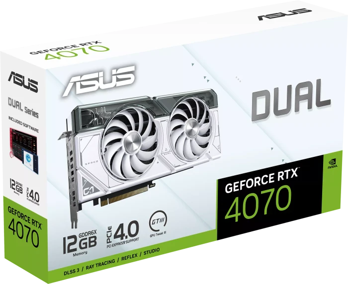 ASUS Dual GeForce RTX 4070 White, DUAL-RTX4070-12G-WHITE, 12GB GDDR6X, HDMI, 3x DP