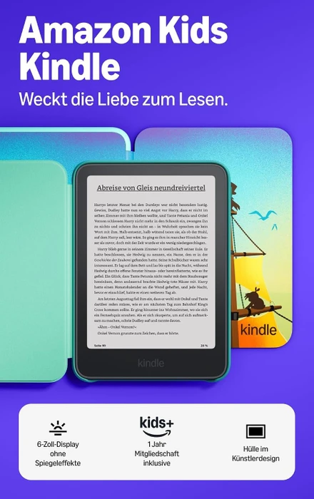 Amazon Kindle 13. Gen, 16GB Flash, ohne Werbung, Kids Edition, inkl. Hülle Piratenabenteuer [2026]