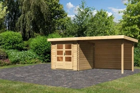 Karibu Bastrup 2 Gartenhaus inkl. Anbau 3m + Rückwand natur