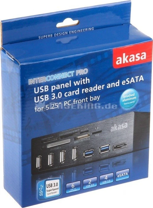 Akasa InterConnect Pro Multi-Slot-Cardreader, USB 3.0 19-Pin Stecksockel [Stecker]