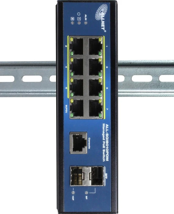 Allnet SGI Industrial Railmount Gigabit Managed Switch, 8x RJ-45, 4x SFP, 210W PoE++ PD