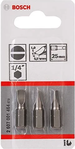 Bosch Professional Extra Hart Schlitz Bit 1/4", 5.5x25mm, 3 Stück