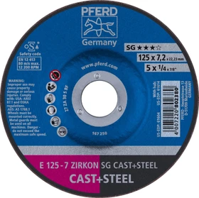 Pferd E 125-7 ZIRKON SG CAST+STEEL Schleifscheibe, 125x7.2x22.23mm, 10 Stück