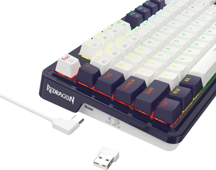 Redragon Ucal K673 Pro, schwarz/weiß, LEDs RGB, Redragon RED, USB/Bluetooth, US