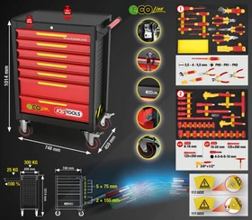 KS Tools ECOline Werkzeugwagen schwarz/rot/gelb bestückt inkl. 42-tlg. Zubehör
