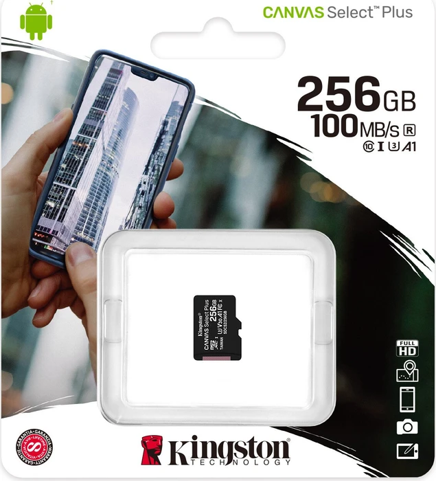 Kingston Canvas Select Plus R100/W85 256GB, UHS-I U3, A1, Class 10