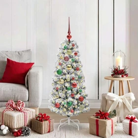 vidaXL Künstlicher Weihnachtsbaum schlank mit Schnee, 120cm, inkl. LED-Beleuchtung