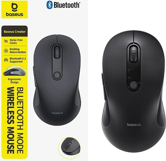 Baseus F02 Ergonomic Dual-Mode Wireless Mouse, schwarz, USB/Bluetooth