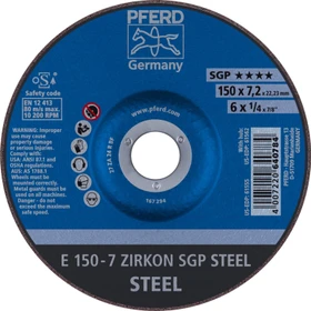 Pferd E 150-7 ZIRKON SGP STEEL Schleifscheibe, 150x7.2x22.23mm, 10 Stück