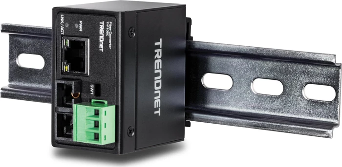 TRENDnet TI-F10SC Hardened Industrial Railmount Media Converter, RJ-45, SC-Duplex 100Base-FX MM 2km