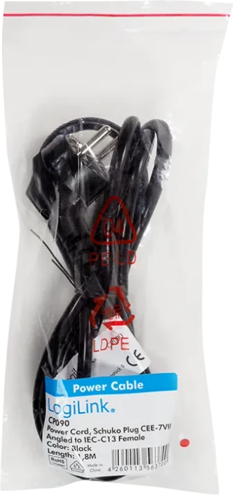 LogiLink Netzkabel, Schuko auf C13 Stecker, schwarz, 1.8m