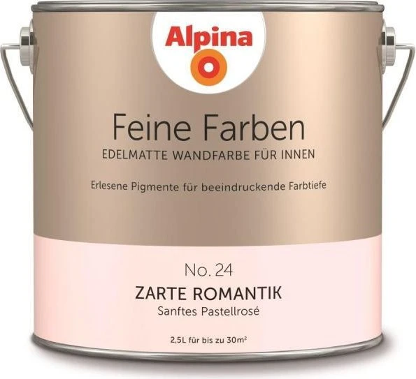 Alpina Farben Feine Farben No. 24 Zarte Romantik innen sanftes pastellrosé edelmatt weiß, 2.5l