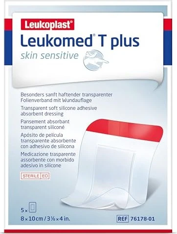 BSN medical Leukomed T Plus skin sensitive Pflaster steril transparent, 8 x 10cm, 5 Stück