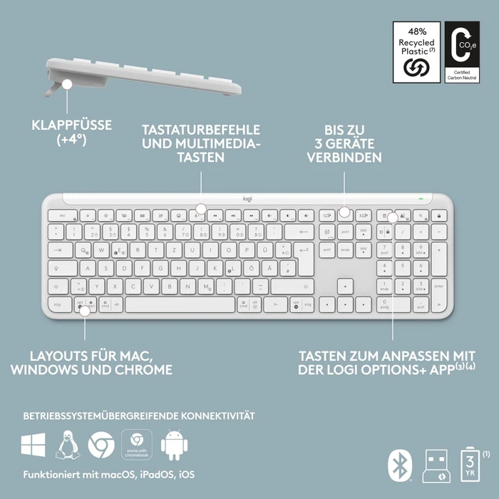 Logitech K950 Signature Slim, Off-White, Logi Bolt, USB/Bluetooth, US