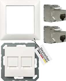 Jung Abdeckung (gerastet) für Modular-Jack-Steckbuchsen, 2fach, UMA-CAT6A, RADIALL, Panduit, Assmann, Thermoplast, Serie AS/A, alpinweiß