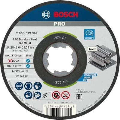 Bosch Professional X-LOCK Standard for Inox Trennscheibe, 115x1.6x22.23mm, 1 Stück