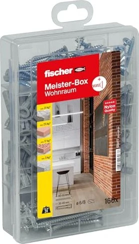 fischer Meister-Box Wohnraum + Schrauben Schrauben/Dübel-Sortiment inkl. Werkzeugbox, 160 Stück