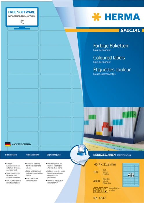 Herma Etiketten, 45.7x21.2mm, hellblau, 100 Blatt (4800 Etiketten)