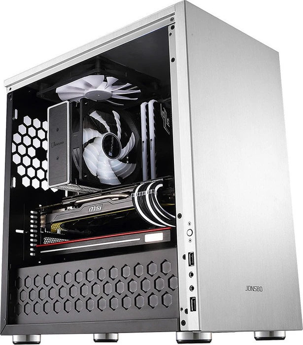 Jonsbo C3 Plus silber, Glasfenster