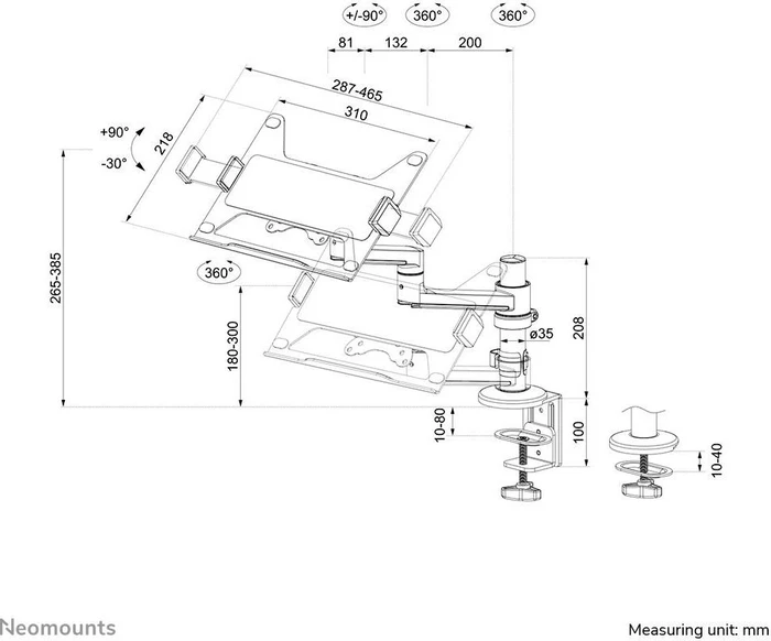 Neomounts Tischhalterung, Notebook-Halterung 11.6-17.3", schwarz