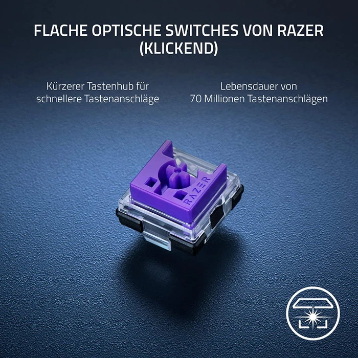 Razer DeathStalker V2 Pro, Mercury White, Razer Low-Profile Clicky Optical PURPLE, USB/Bluetooth, US