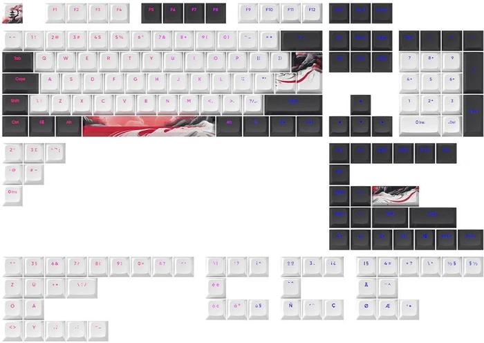 Dark Project Kyoto Multilingual Keycaps, Kunststoff (PBT) Double-Shot, CSA-Profil, weiß/schwarz, 177 Tasten, ANSI & ISO