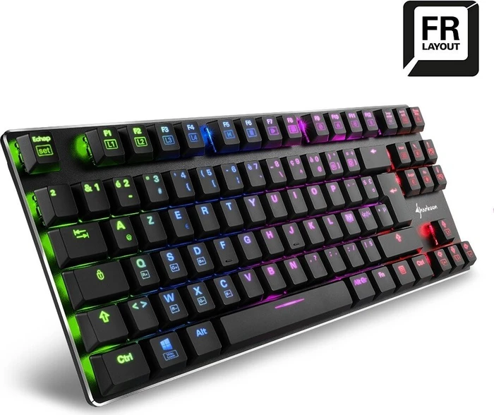 Sharkoon PureWriter TKL RGB, Kailh Choc LOW PROFILE BLUE, USB, FR