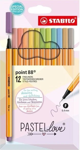 STABILO point 88 Pastellove sortiert, 12er-Set, Kunststoffetui