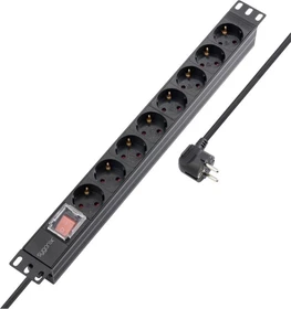 Sygonix 19" Aluminium Steckdosenleiste, 1HE, 8-fach, 250V, schwarz, 1.8m