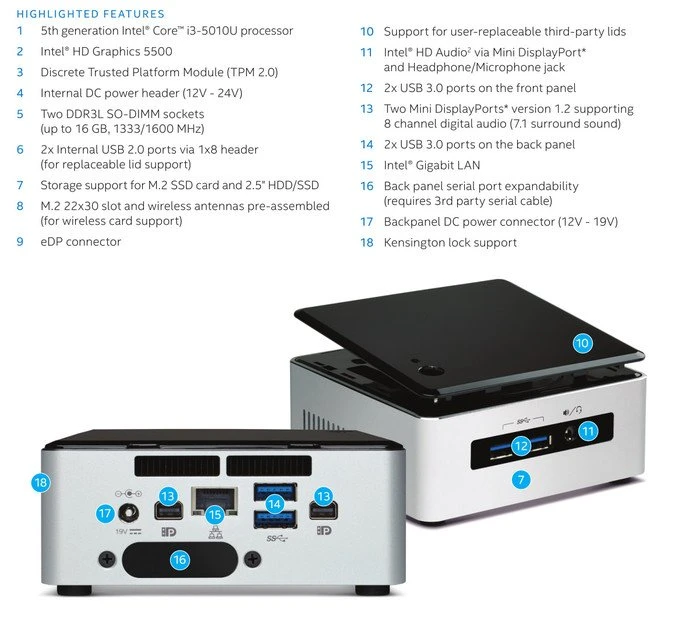 Intel NUC Kit - Tall - Maple Canyon - NUC5i3MYHE