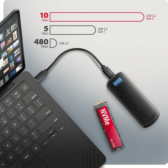 Axagon M.2 Festplattengehäuse, M.2 PCIe, Ribbed Box, USB-C 3.1