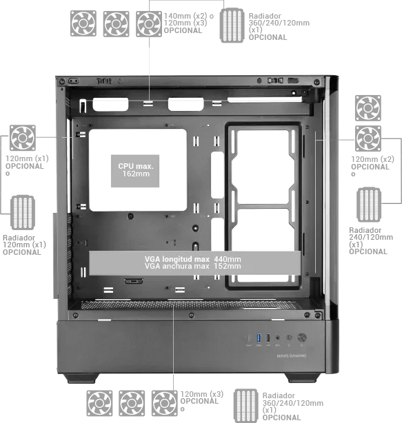 Mars Gaming MC-LCDPRO Black, Glasfenster