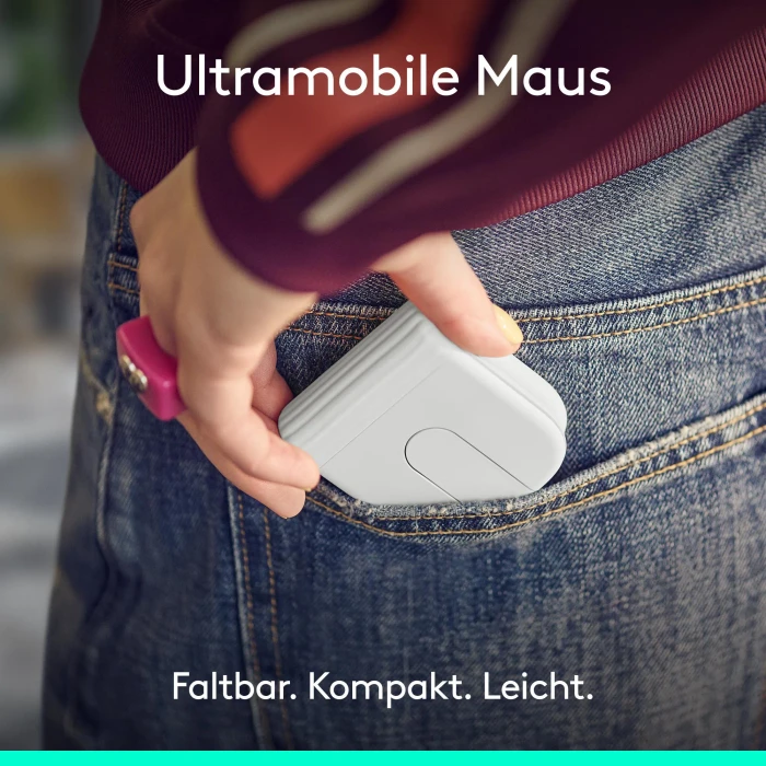 Logitech Mobi Fold Ultra-portable Wireless Mouse Off-White, weiß/grau, Logi Bolt, USB/Bluetooth