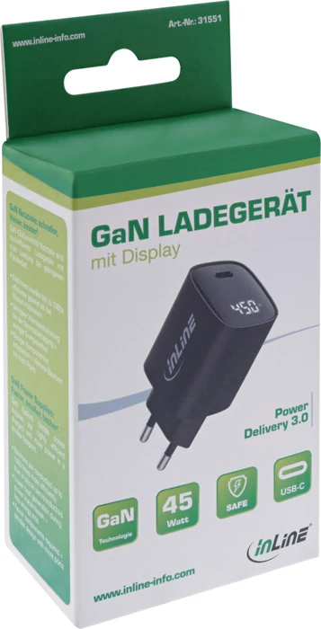 InLine GaN Netzteil, USB-C, 1x USB-C, 45W, schwarz