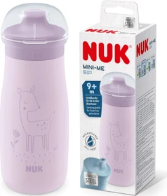 NUK Mini-Me Sip Edelstahl Trinkflasche mit Trinkaufsatz, 9+M, 300ml, violett